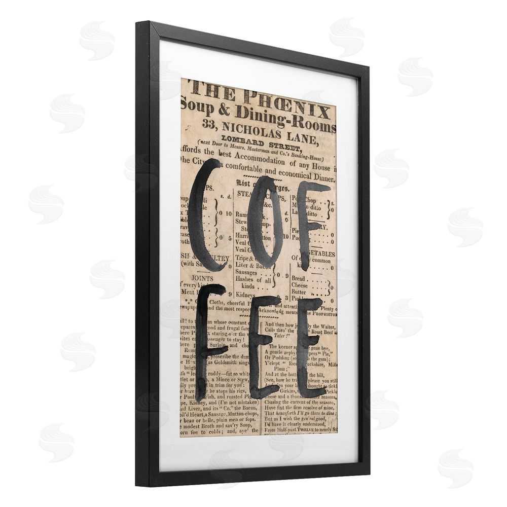 Sundance Graphics Vintage Coffee Newspaper Black Framed Print Under Glass Wall Art