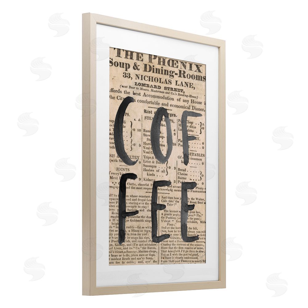 Sundance Graphics Vintage Coffee Newspaper Birch Framed Print Under Glass Wall Art