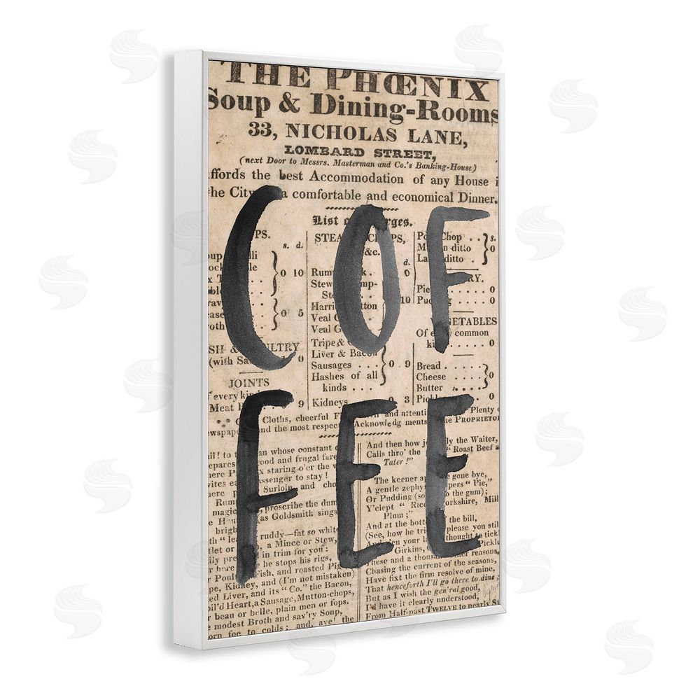 Sundance Graphics Vintage Coffee Newspaper White Framed Giclee Wall Art Print