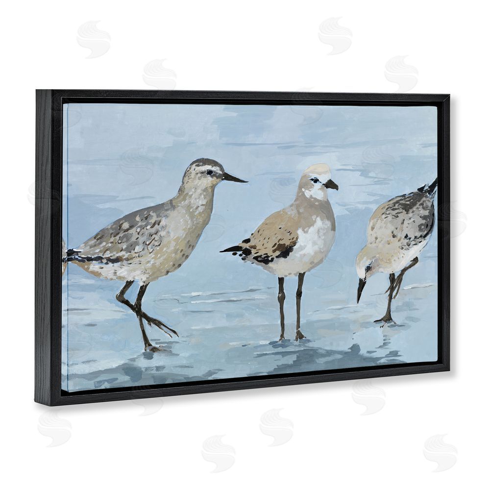 Sundance Graphics Sandpipers Beach Coastal Scene Black Floating Frame Canvas Wall Art Print