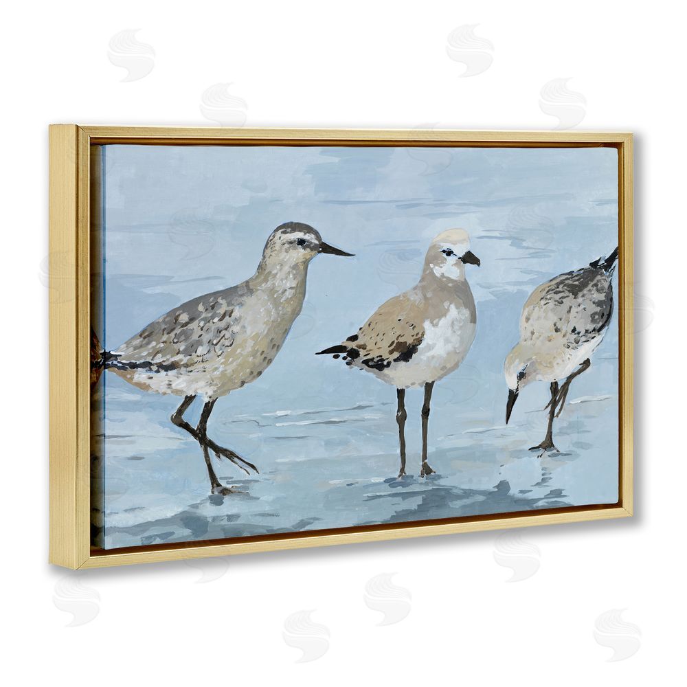 Sundance Graphics Sandpipers Beach Coastal Scene Gold Floating Frame Canvas Wall Art Print
