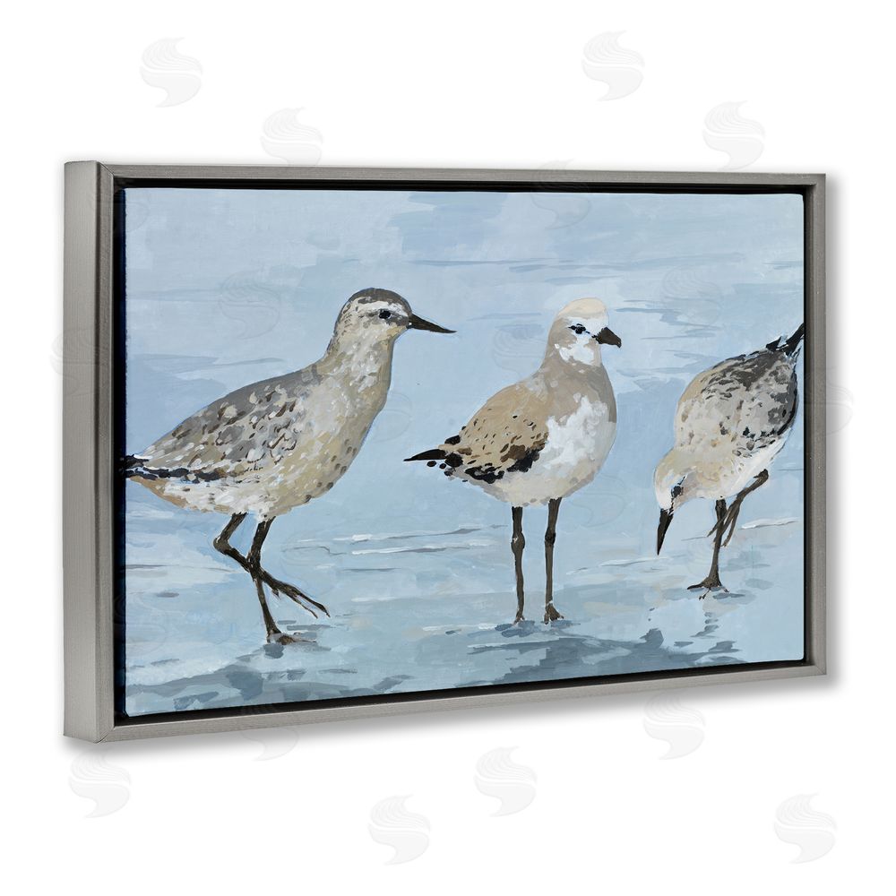 Sundance Graphics Sandpipers Beach Coastal Scene Gray Floating Frame Canvas Wall Art Print