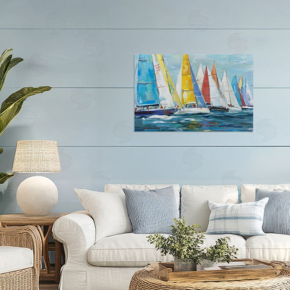 Sundance Graphics Colorful Sails Coastal Scene Canvas Wall Art Print in Room