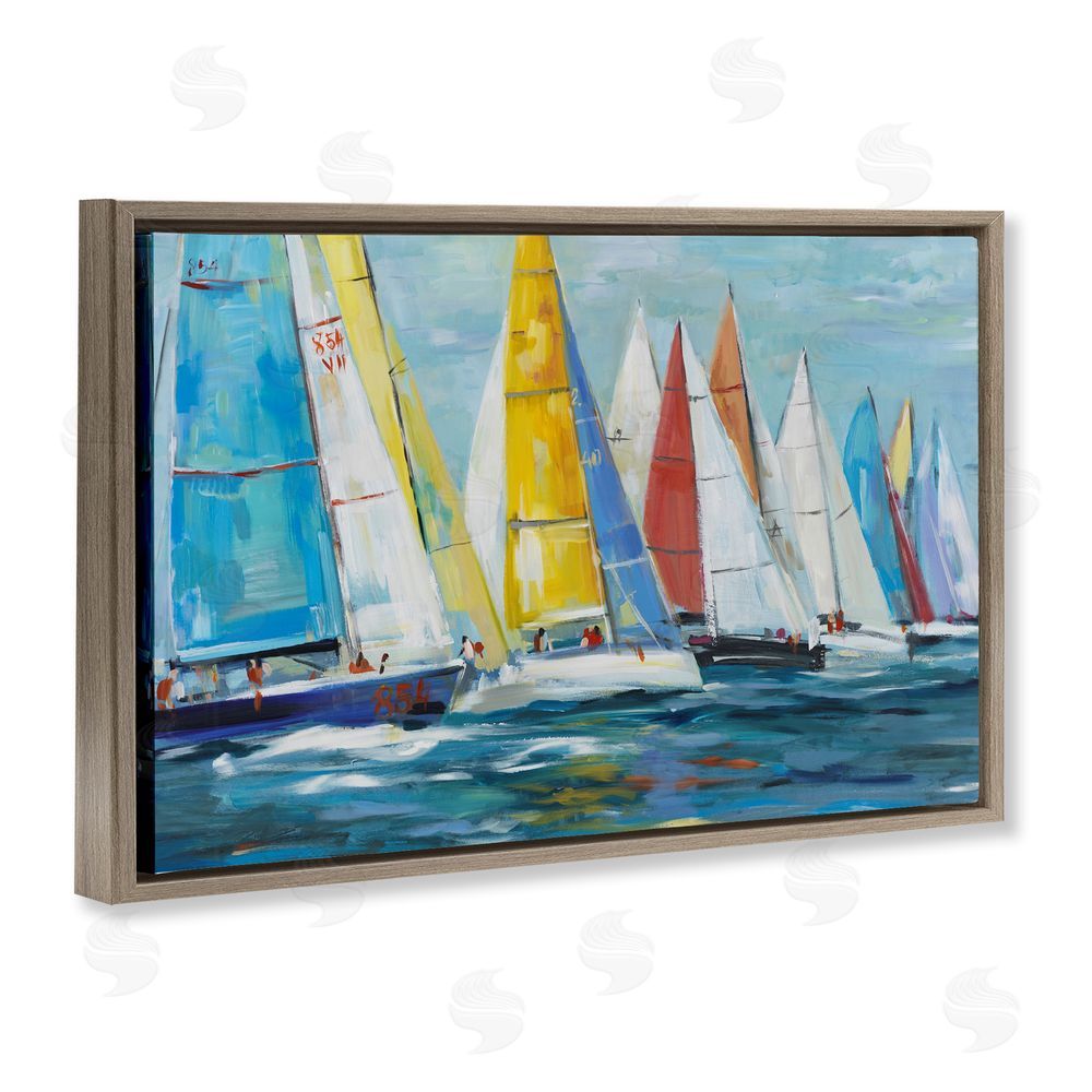 Sundance Graphics Colorful Sails Coastal Scene Brown Floating Frame Canvas Wall Art Print
