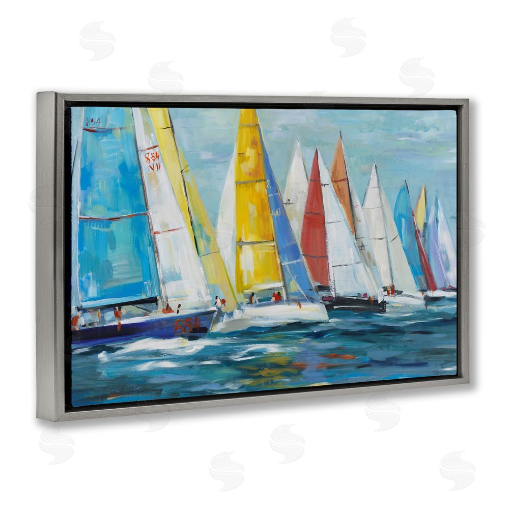 Sundance Graphics Colorful Sails Coastal Scene Gray Floating Frame Canvas Wall Art Print
