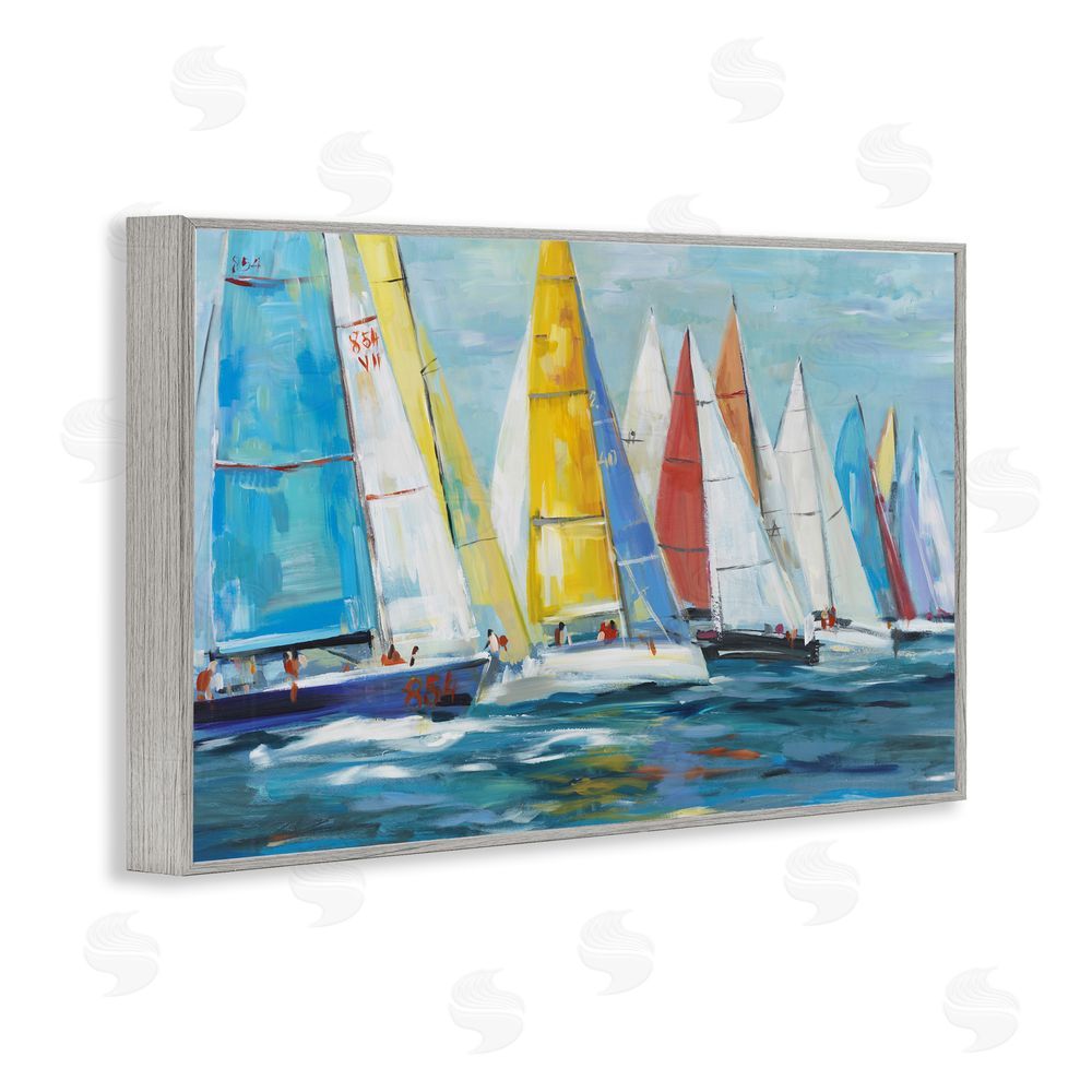 Sundance Graphics Colorful Sails Coastal Scene Gray Framed Giclee Wall Art Print