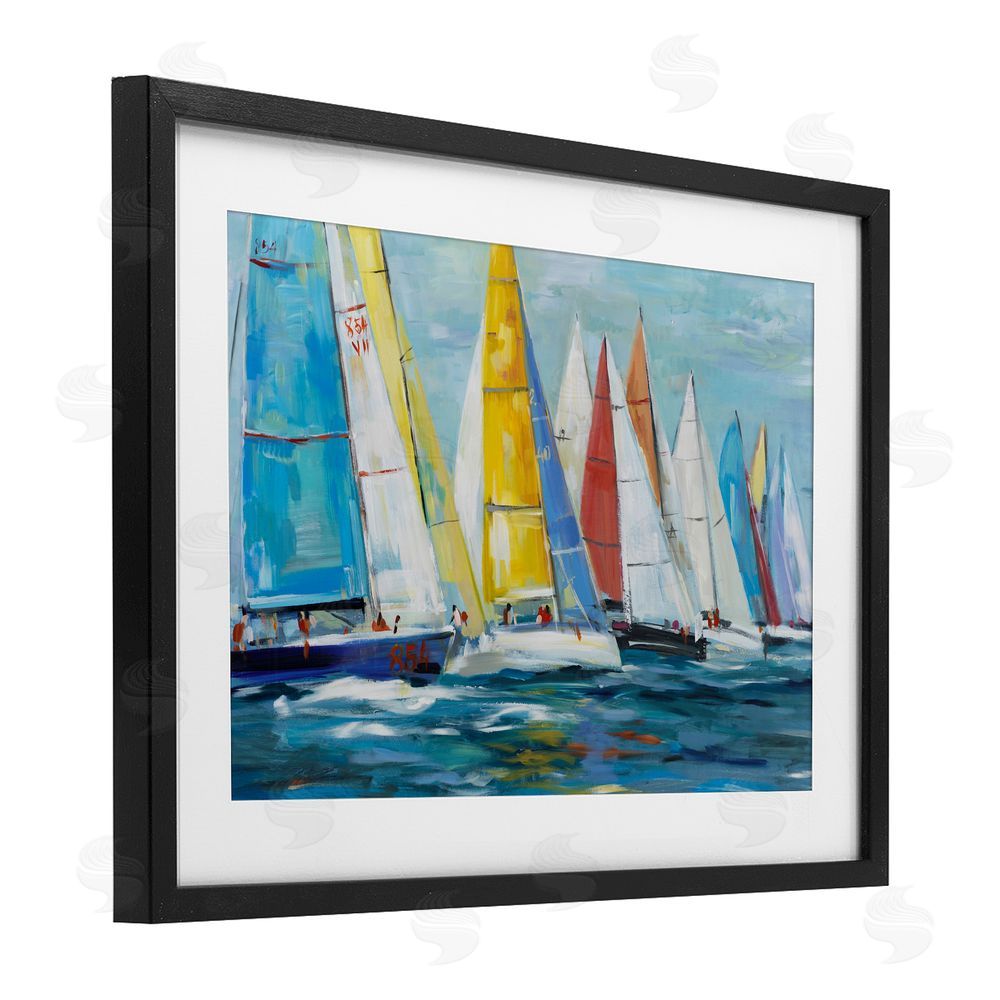 Sundance Graphics Colorful Sails Coastal Scene Black Framed Print Under Glass Wall Art