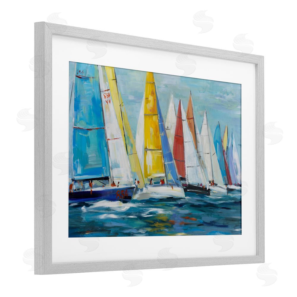 Sundance Graphics Colorful Sails Coastal Scene Gray Framed Print Under Glass Wall Art