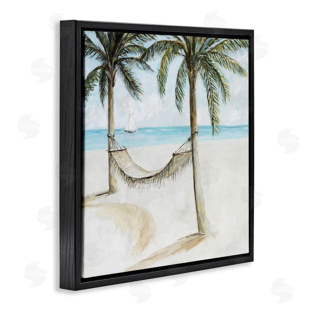 Sundance Graphics Beach Hammock Coastal Scene Black Floating Frame Canvas Wall Art Print