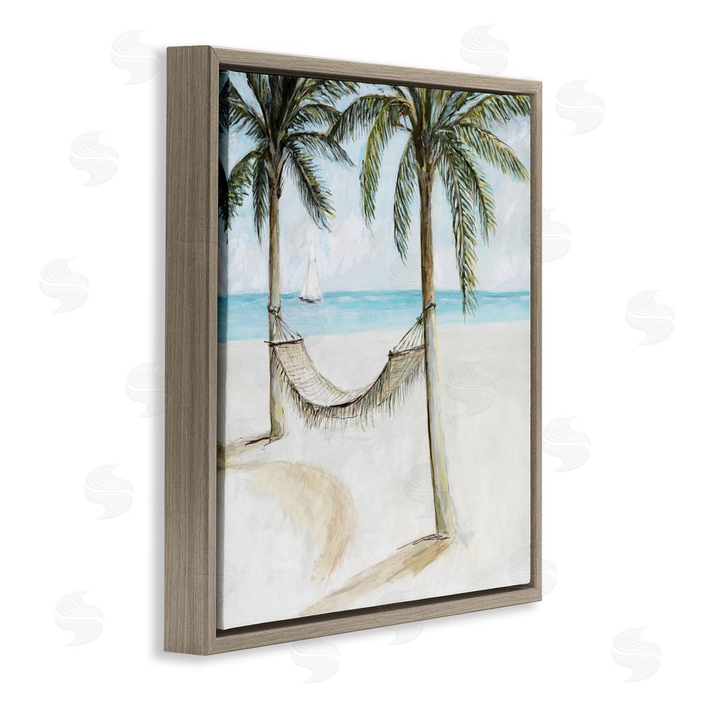 Sundance Graphics Beach Hammock Coastal Scene Brown Floating Frame Canvas Wall Art Print