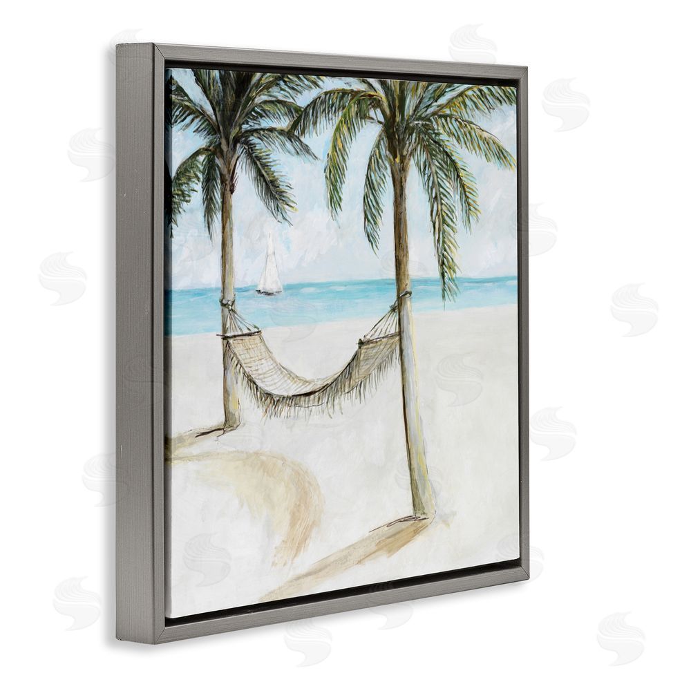 Sundance Graphics Beach Hammock Coastal Scene Gray Floating Frame Canvas Wall Art Print