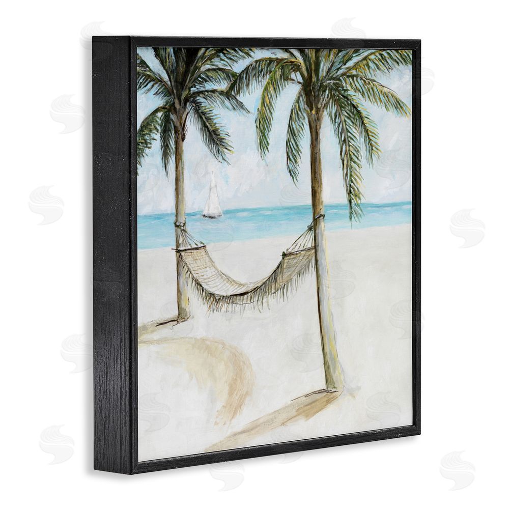 Sundance Graphics Beach Hammock Coastal Scene Black Framed Giclee Wall Art Print