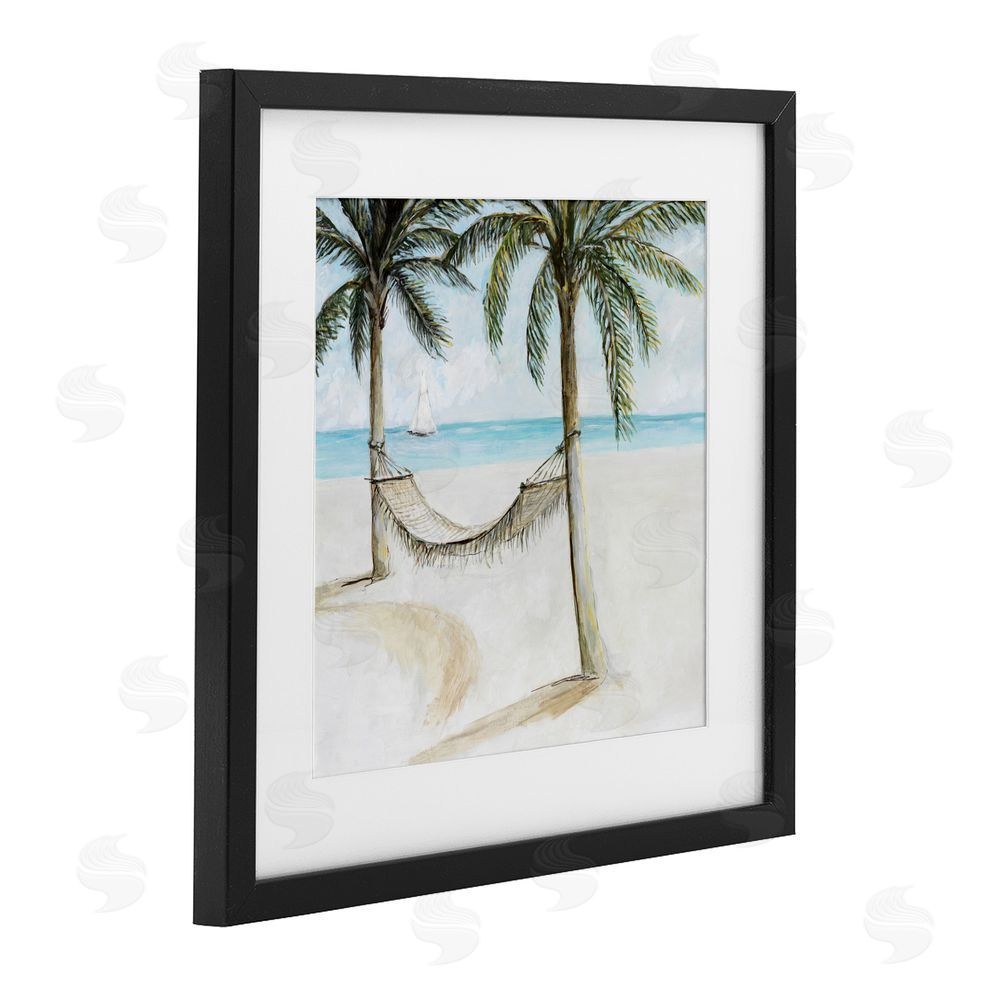 Sundance Graphics Beach Hammock Coastal Scene Black Framed Print Under Glass Wall Art