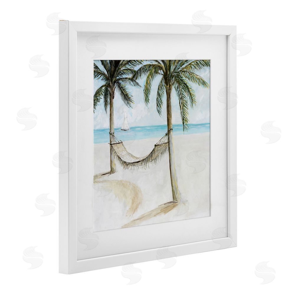 Sundance Graphics Beach Hammock Coastal Scene White Framed Print Under Glass Wall Art