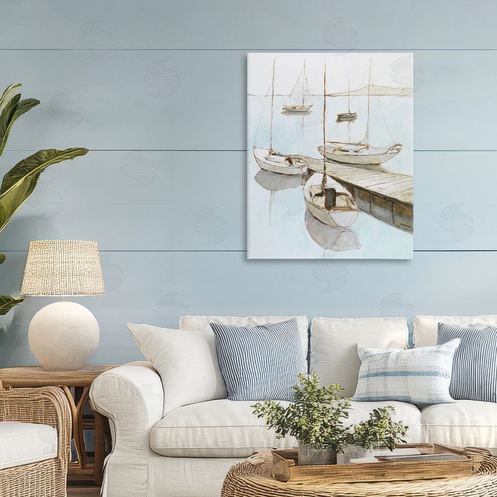 Sundance Graphics Docked Sails Coastal Scene Canvas Wall Art Print in Room