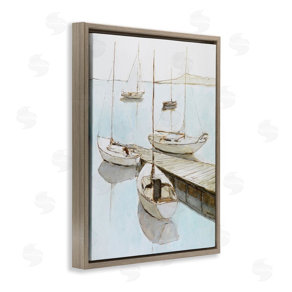 Sundance Graphics Docked Sails Coastal Scene Brown Floating Frame Canvas Wall Art Print