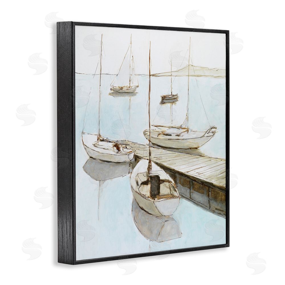 Sundance Graphics Docked Sails Coastal Scene Black Framed Giclee Wall Art Print