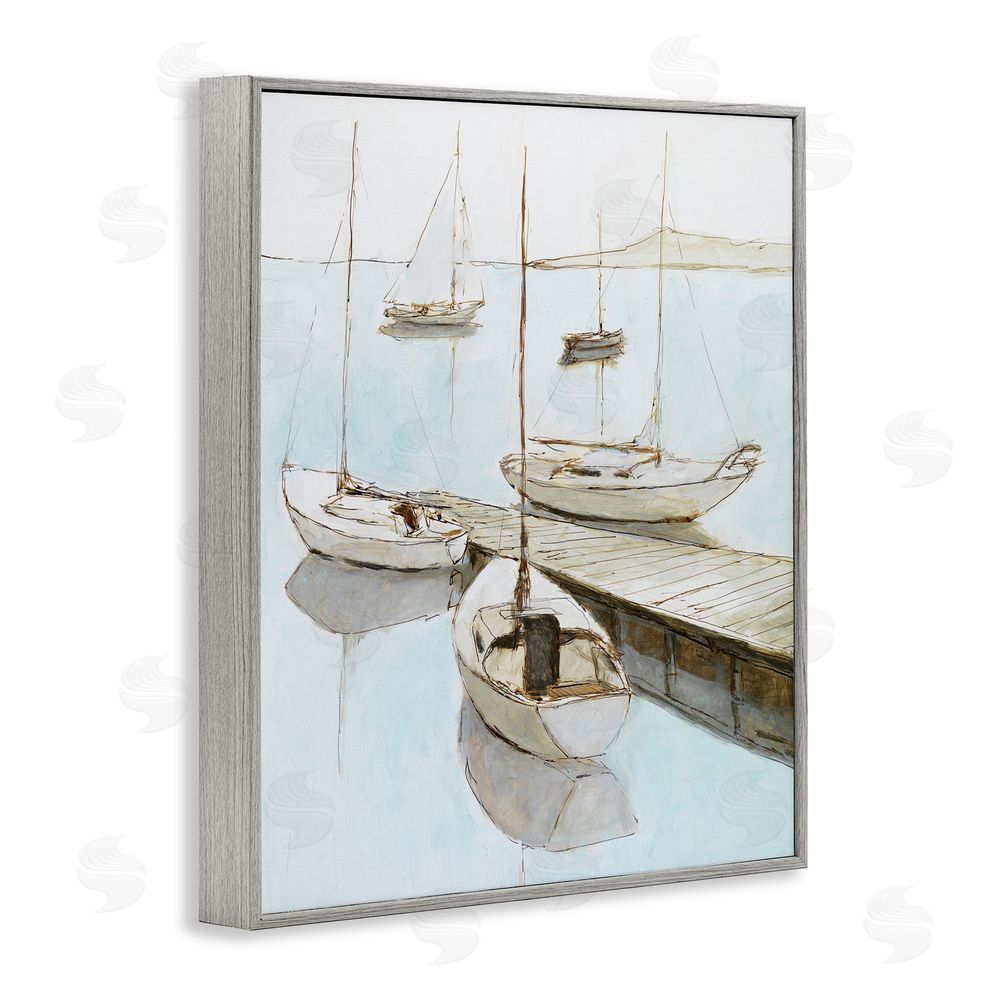Sundance Graphics Docked Sails Coastal Scene Gray Framed Giclee Wall Art Print
