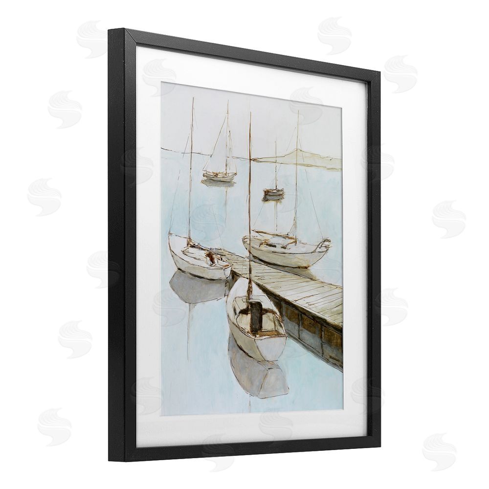 Sundance Graphics Docked Sails Coastal Scene Black Framed Print Under Glass Wall Art