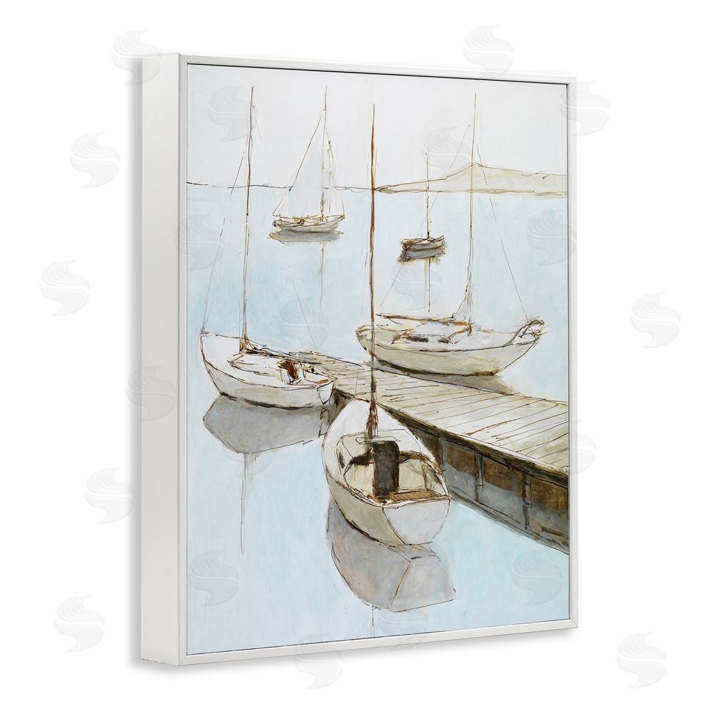 Sundance Graphics Docked Sails Coastal Scene White Framed Giclee Wall Art Print