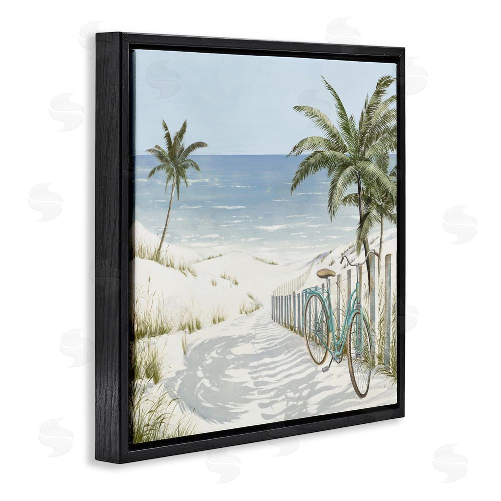Sundance Graphics Beach Bike Coastal Scene Black Floating Frame Canvas Wall Art Print