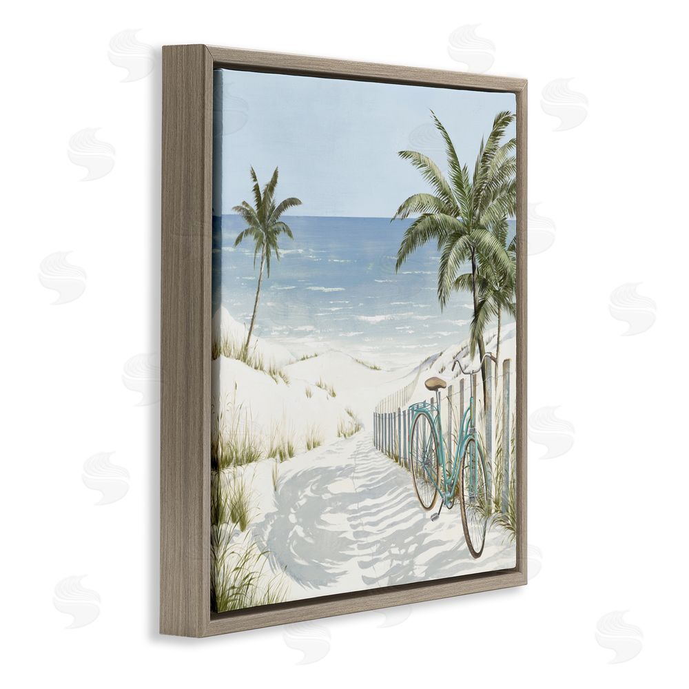 Sundance Graphics Beach Bike Coastal Scene Brown Floating Frame Canvas Wall Art Print