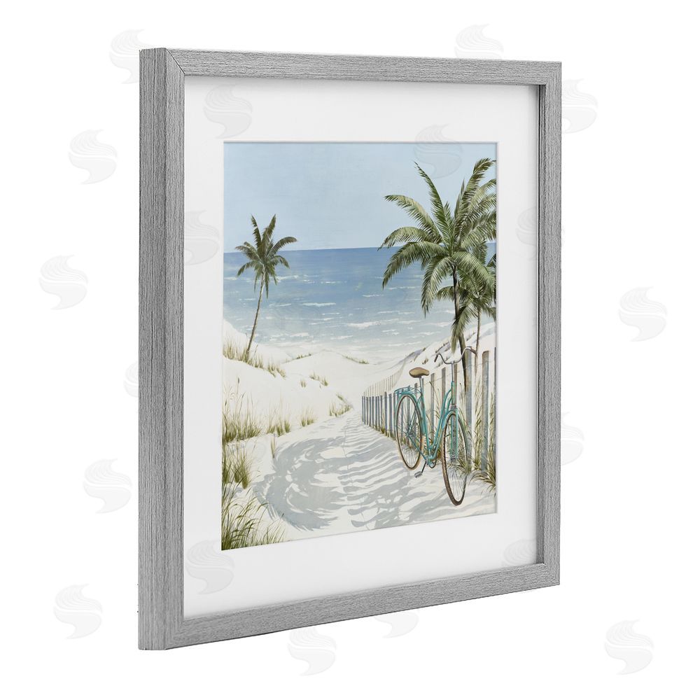 Sundance Graphics Beach Bike Coastal Scene Gray Framed Print Under Glass Wall Art