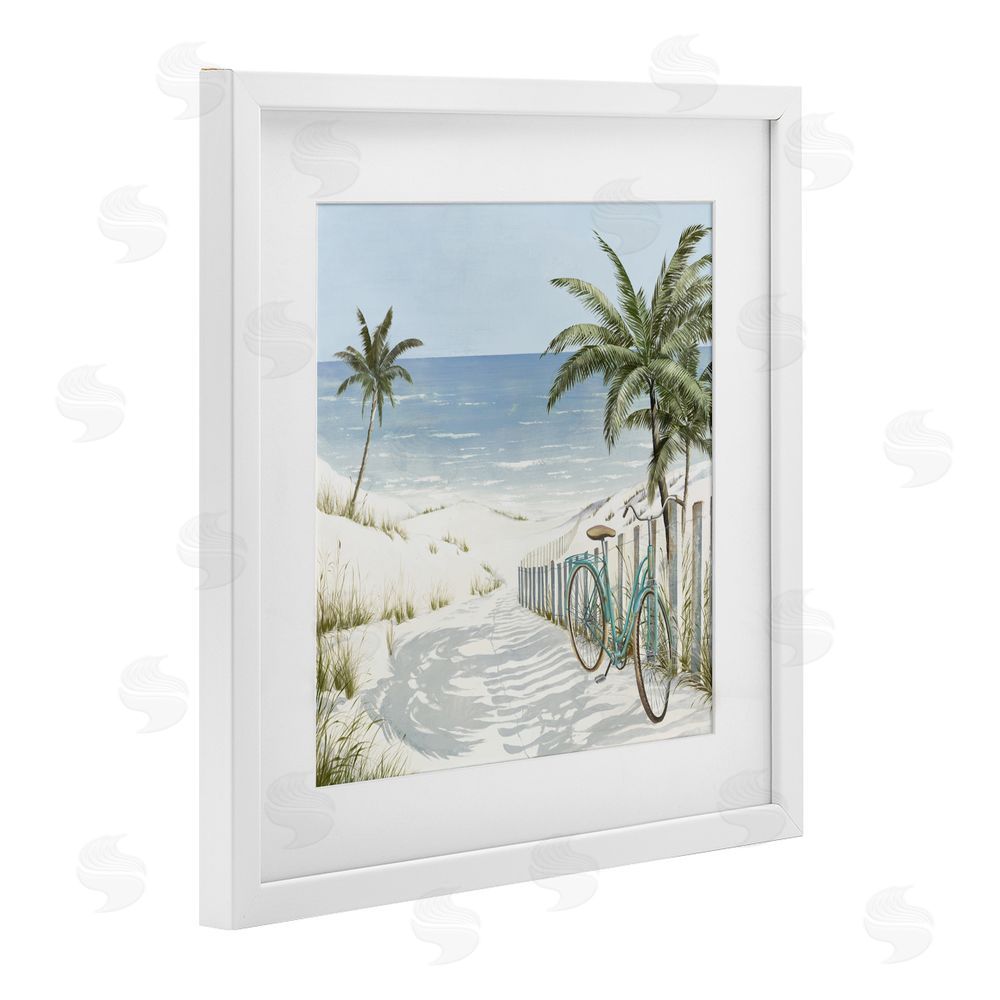 Sundance Graphics Beach Bike Coastal Scene White Framed Print Under Glass Wall Art