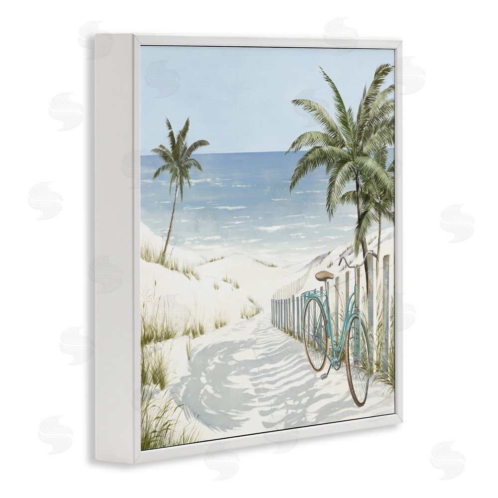Sundance Graphics Beach Bike Coastal Scene White Framed Giclee Wall Art Print