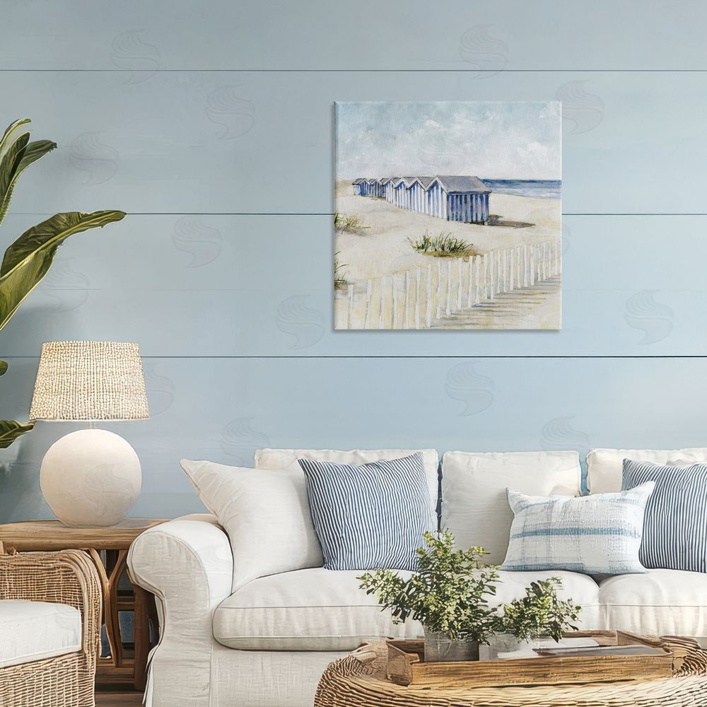 Sundance Graphics Vintage Coastline Nautical Shacks Canvas Wall Art Print in Room