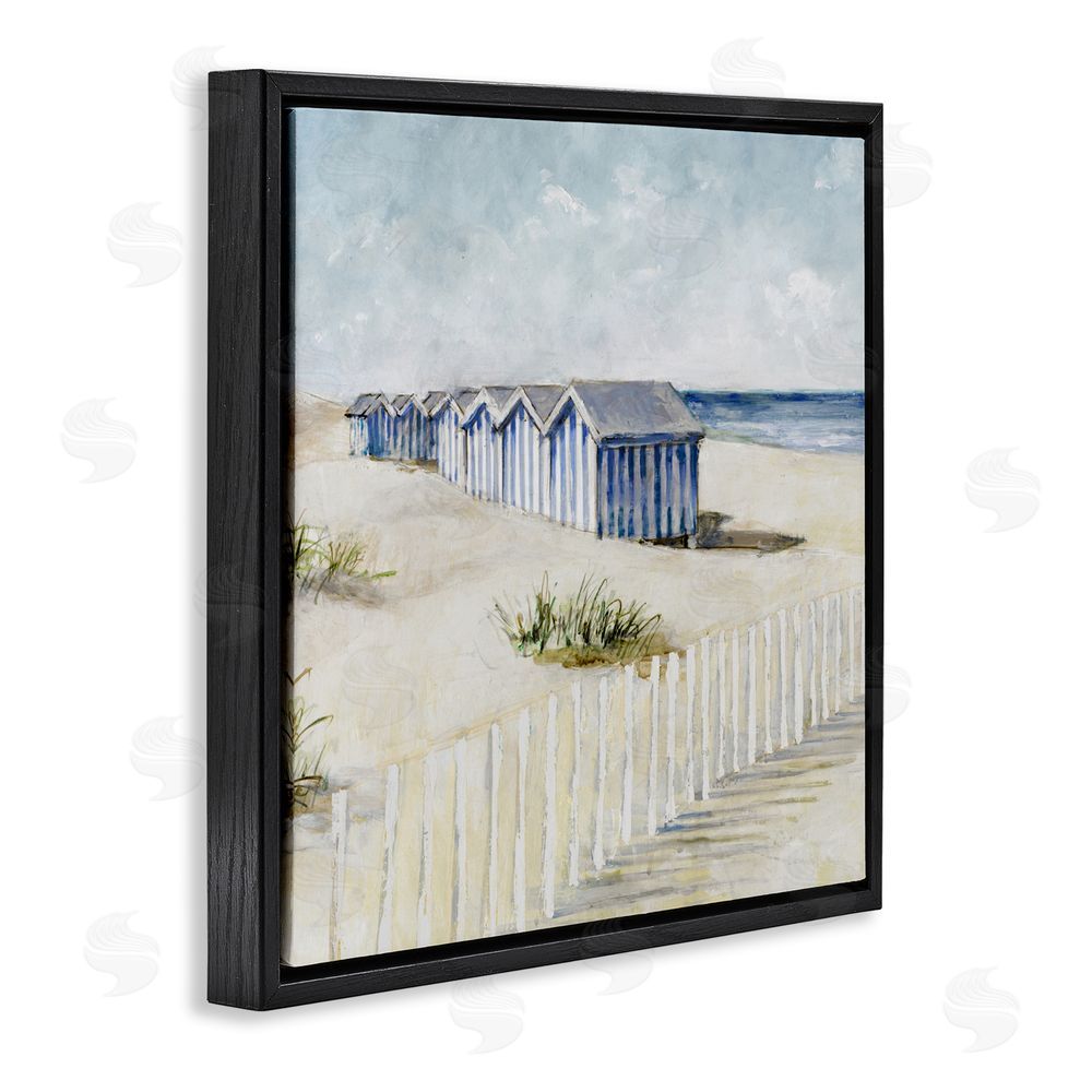 Sundance Graphics Vintage Coastline Nautical Shacks Black Floating Frame Canvas Wall Art Print