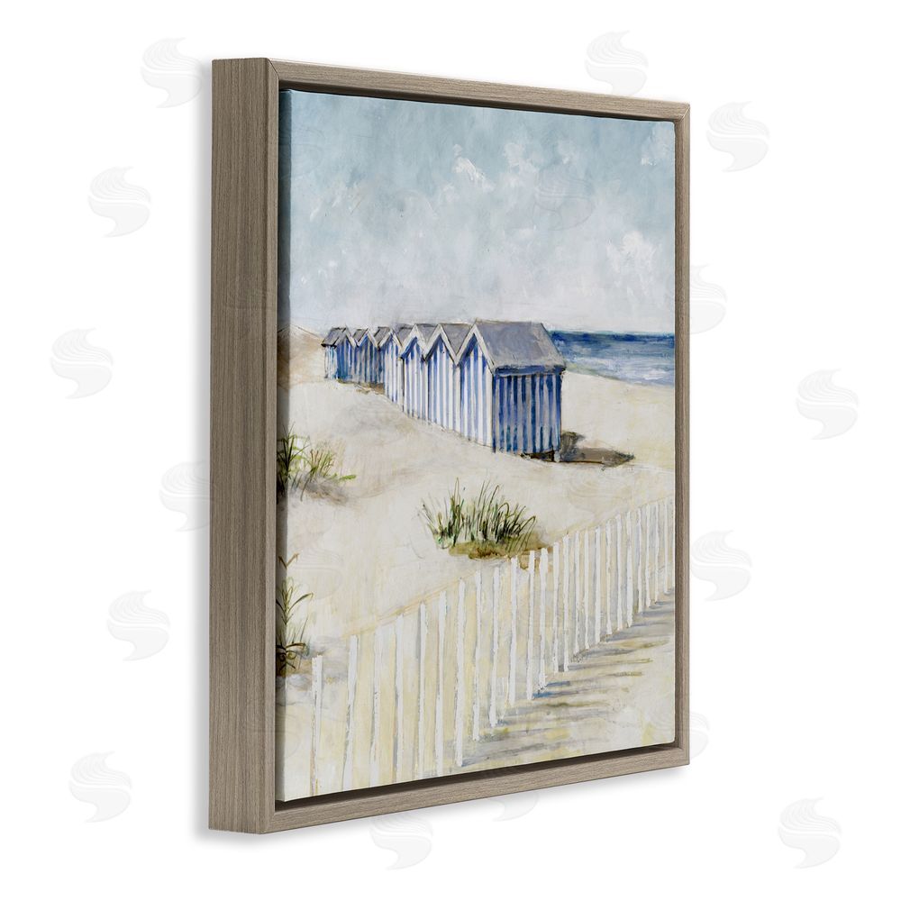 Sundance Graphics Vintage Coastline Nautical Shacks Brown Floating Frame Canvas Wall Art Print