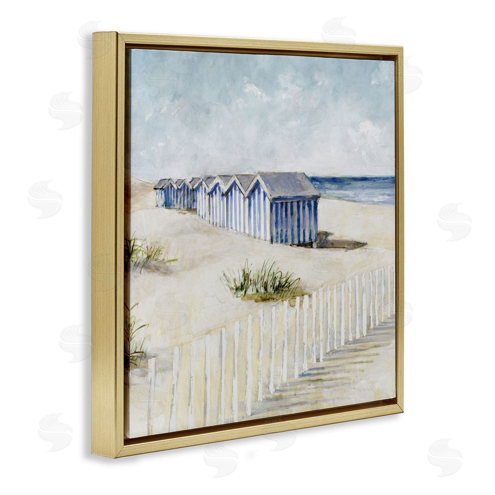 Sundance Graphics Vintage Coastline Nautical Shacks Gold Floating Frame Canvas Wall Art Print