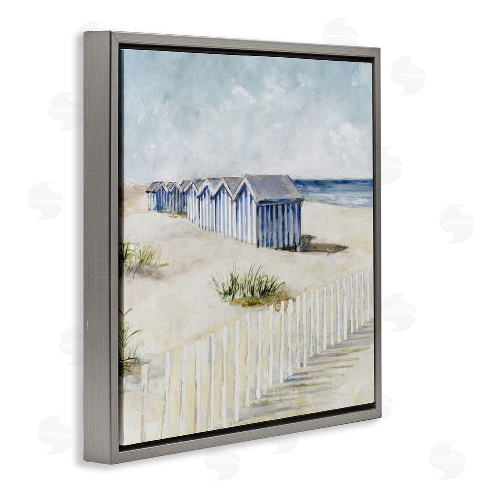 Sundance Graphics Vintage Coastline Nautical Shacks Gray Floating Frame Canvas Wall Art Print
