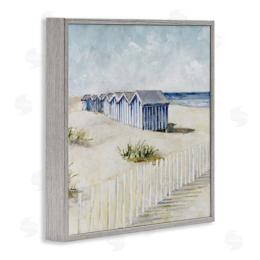 Sundance Graphics Vintage Coastline Nautical Shacks Gray Framed Giclee Wall Art Print