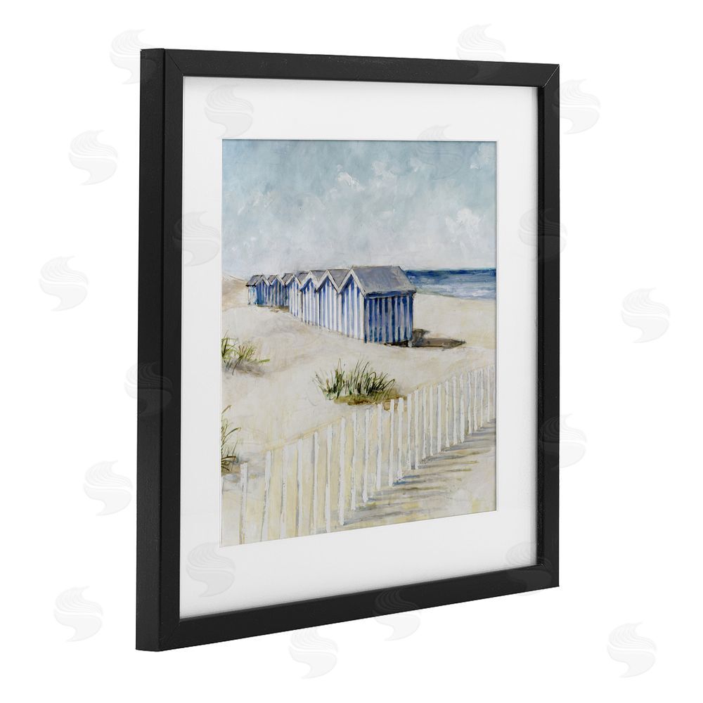 Sundance Graphics Vintage Coastline Nautical Shacks Black Framed Print Under Glass Wall Art