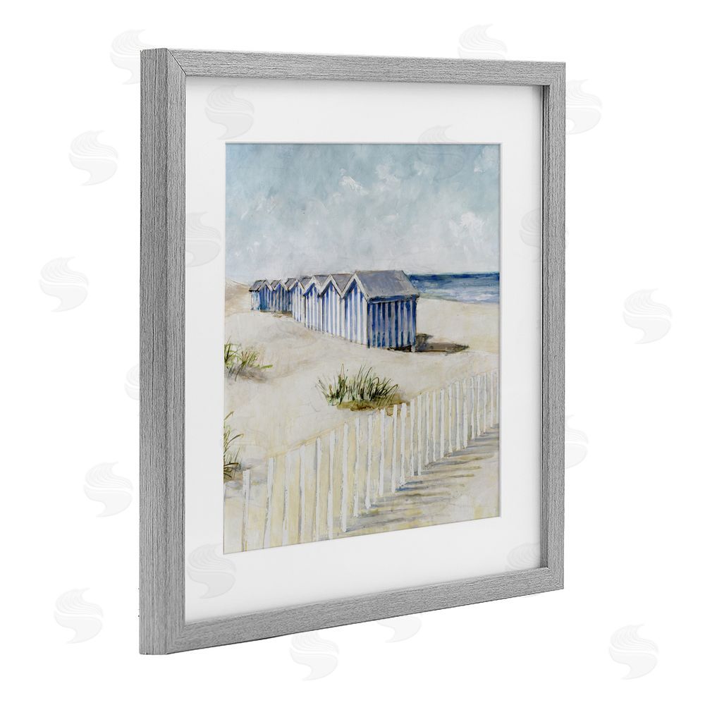 Sundance Graphics Vintage Coastline Nautical Shacks Gray Framed Print Under Glass Wall Art