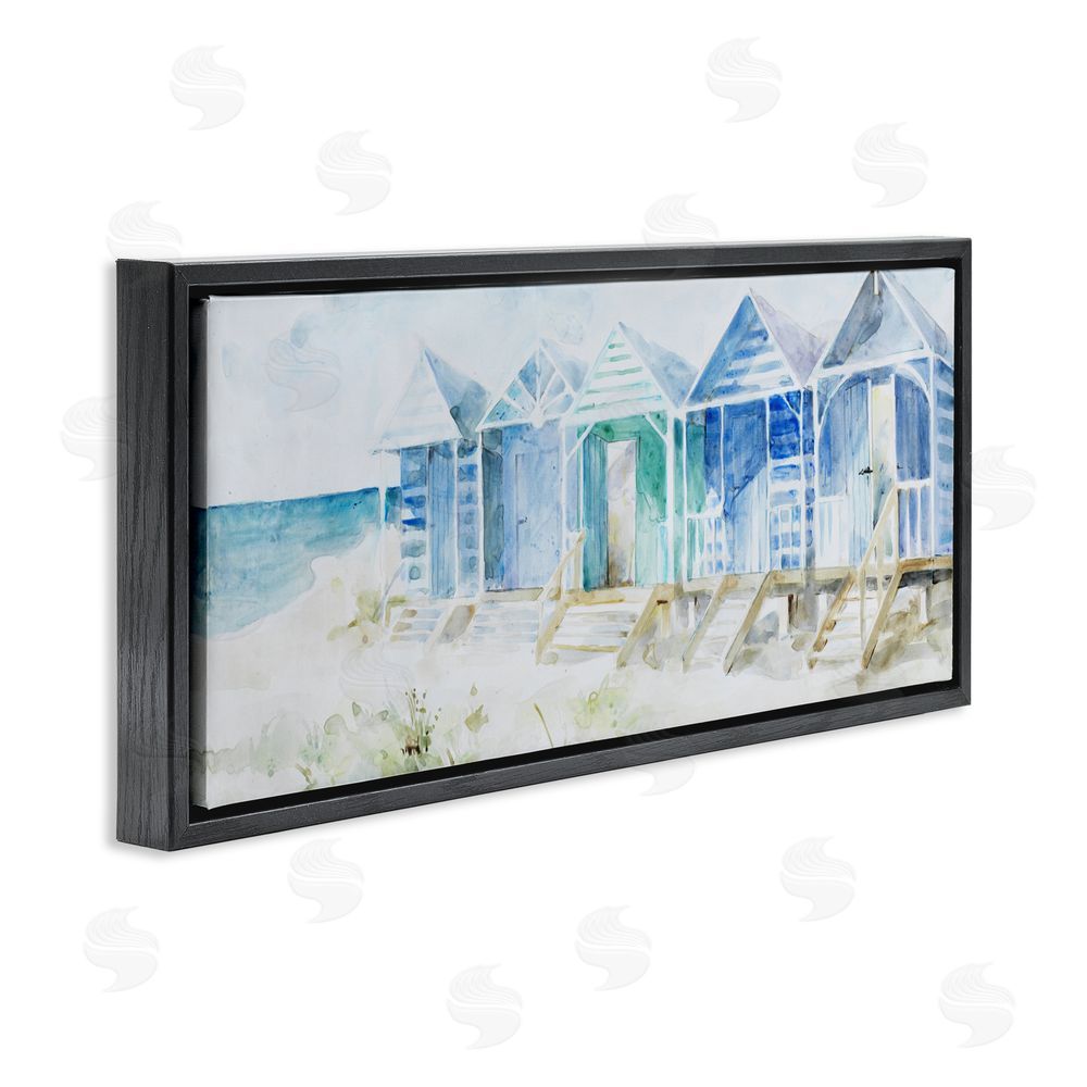 Sundance Graphics Beach Cabins in a Row Black Floating Frame Canvas Wall Art Print