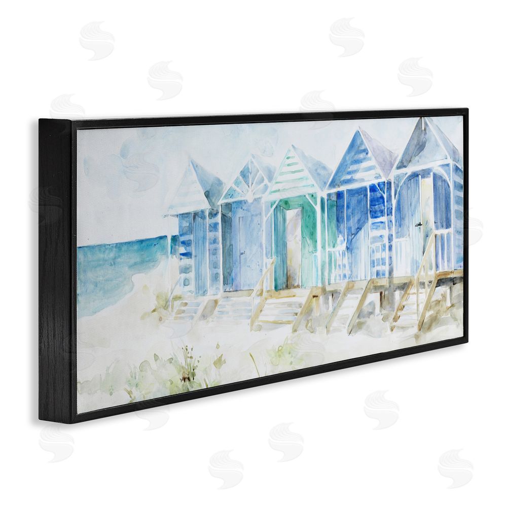 Sundance Graphics Beach Cabins in a Row Black Framed Giclee Wall Art Print