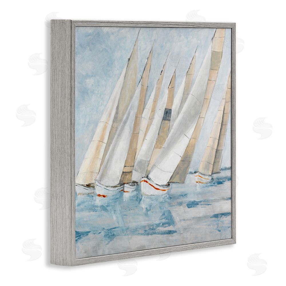 Sundance Graphics Sailboat Regatta Coastal Scene Gray Framed Giclee Wall Art Print
