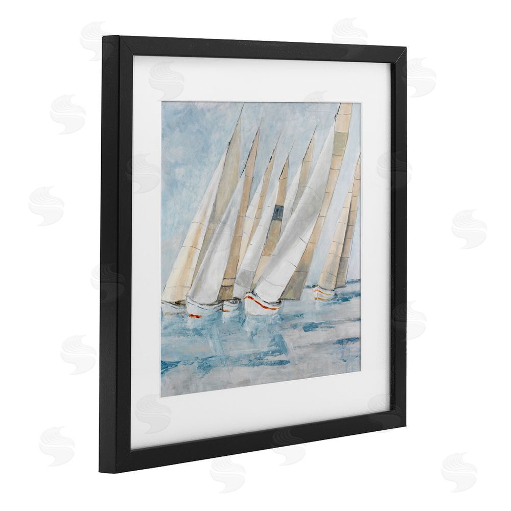 Sundance Graphics Sailboat Regatta Coastal Scene Black Framed Print Under Glass Wall Art