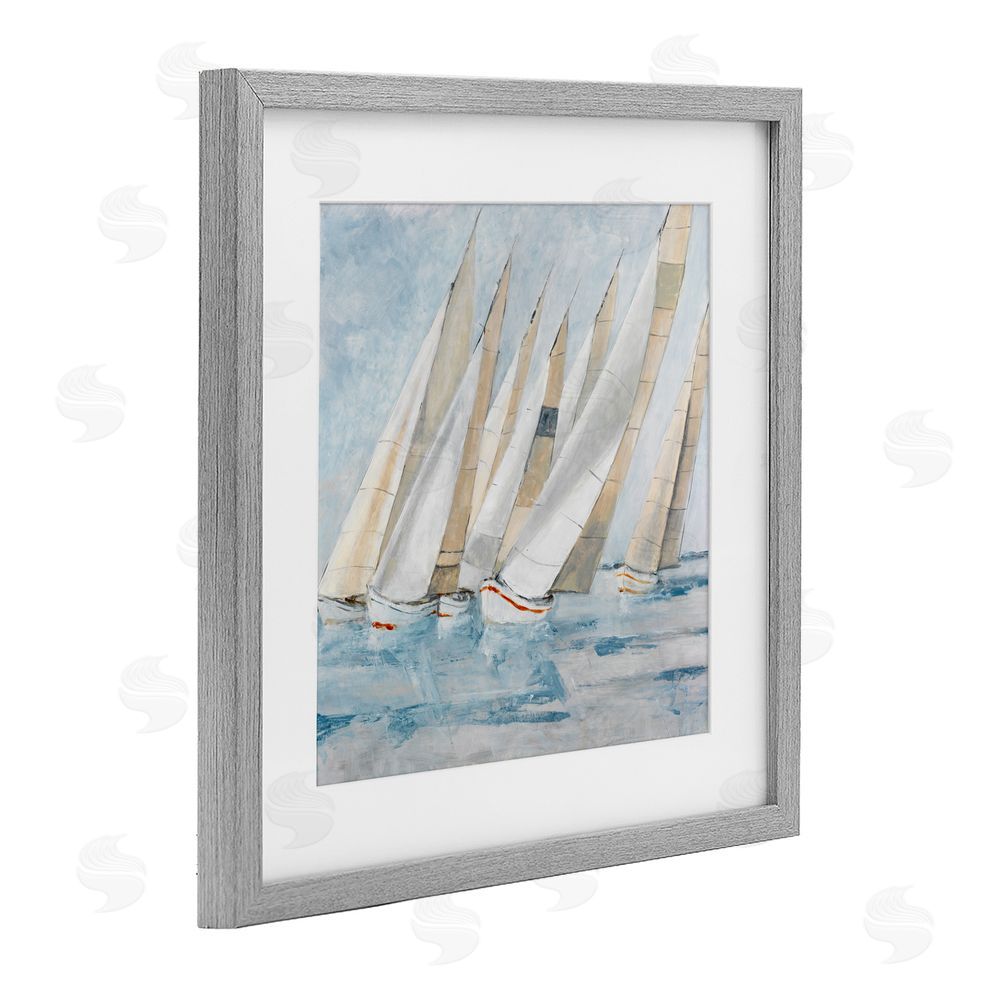 Sundance Graphics Sailboat Regatta Coastal Scene Gray Framed Print Under Glass Wall Art