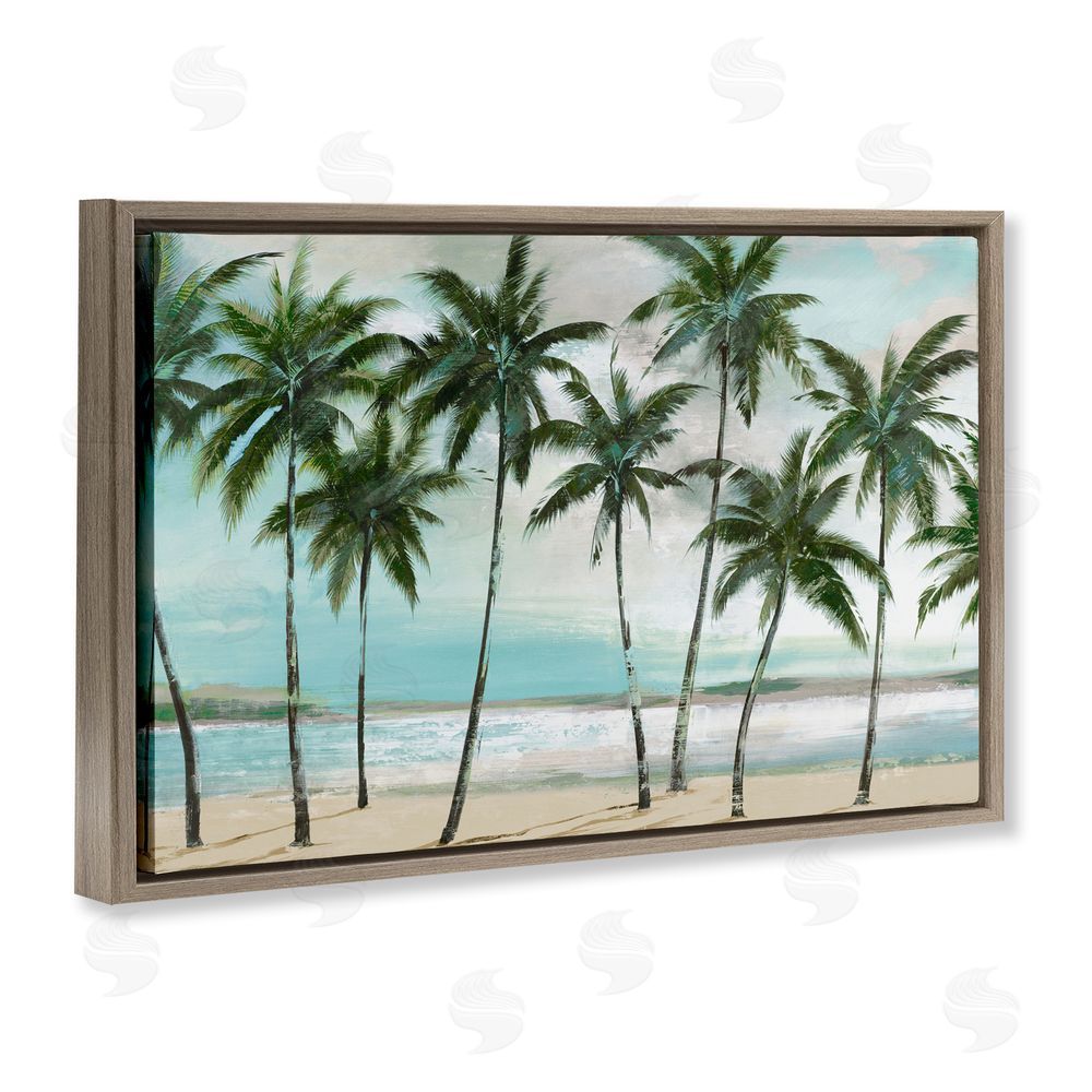 Sundance Graphics Palms in A Row Coastal Brown Floating Frame Canvas Wall Art Print