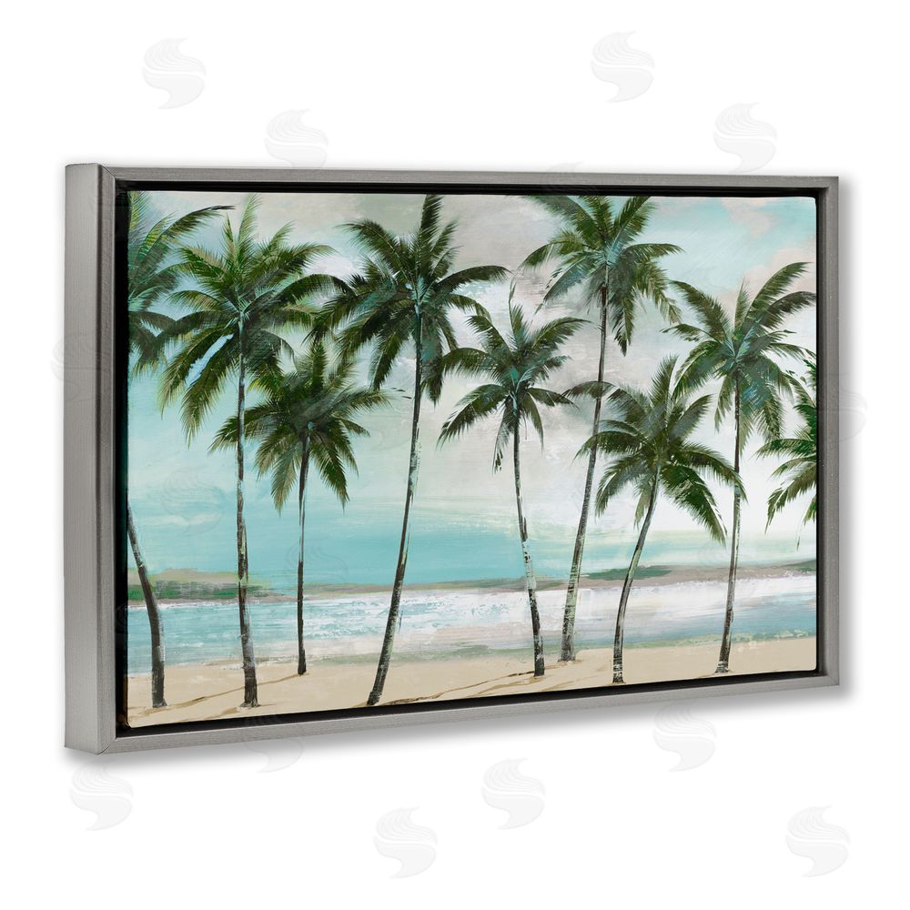 Sundance Graphics Palms in A Row Coastal Gray Floating Frame Canvas Wall Art Print