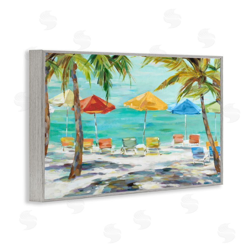 Sundance Graphics Umbrellas Under the Palms Gray Framed Giclee Wall Art Print