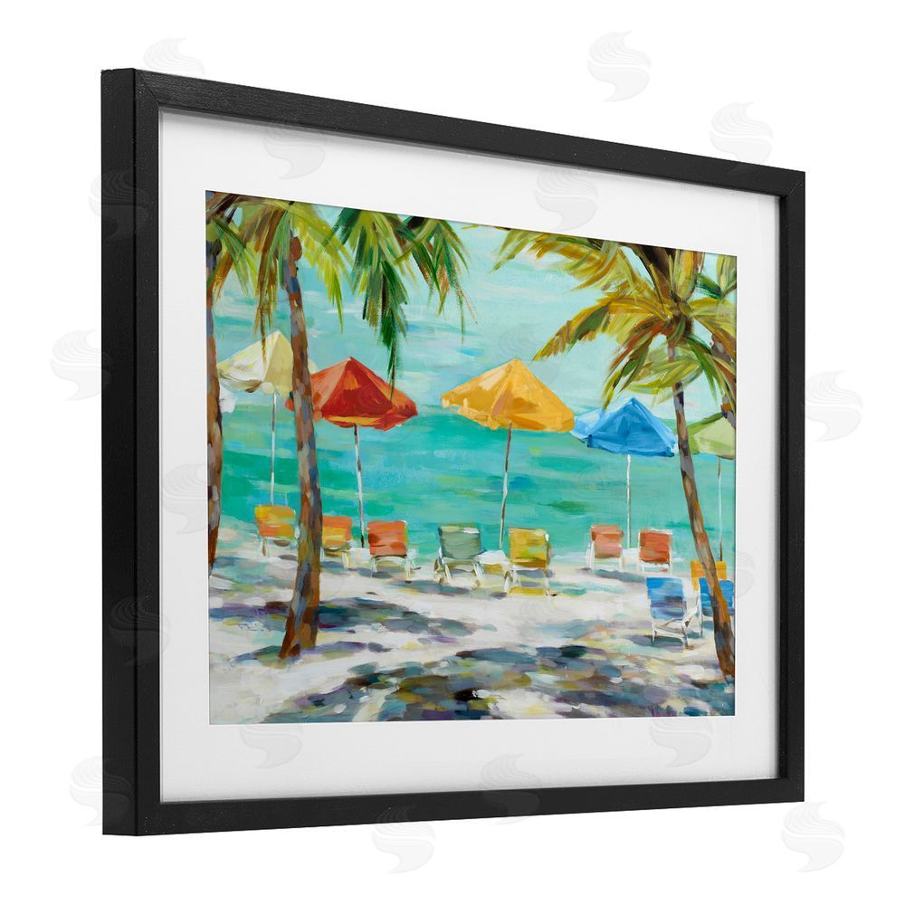 Sundance Graphics Umbrellas Under the Palms Black Framed Print Under Glass Wall Art
