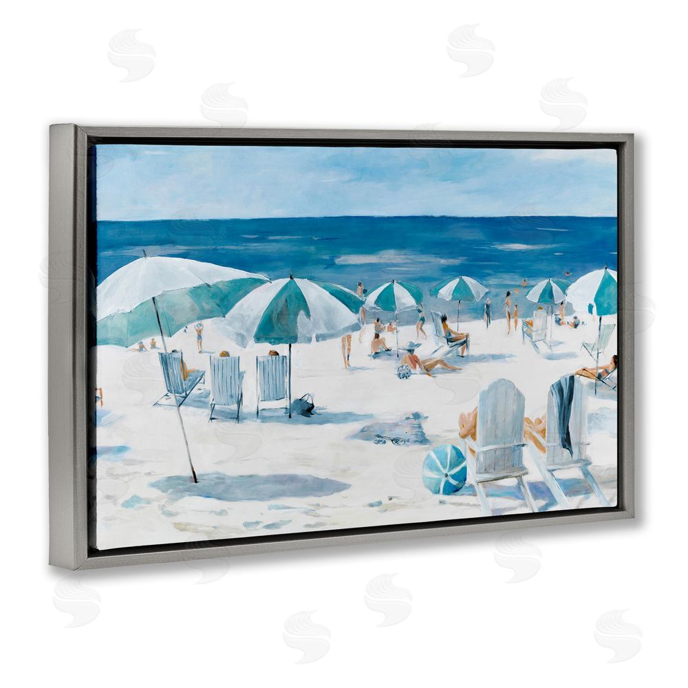 Sundance Graphics Umbrella Beach Coastal Scene Gray Floating Frame Canvas Wall Art Print