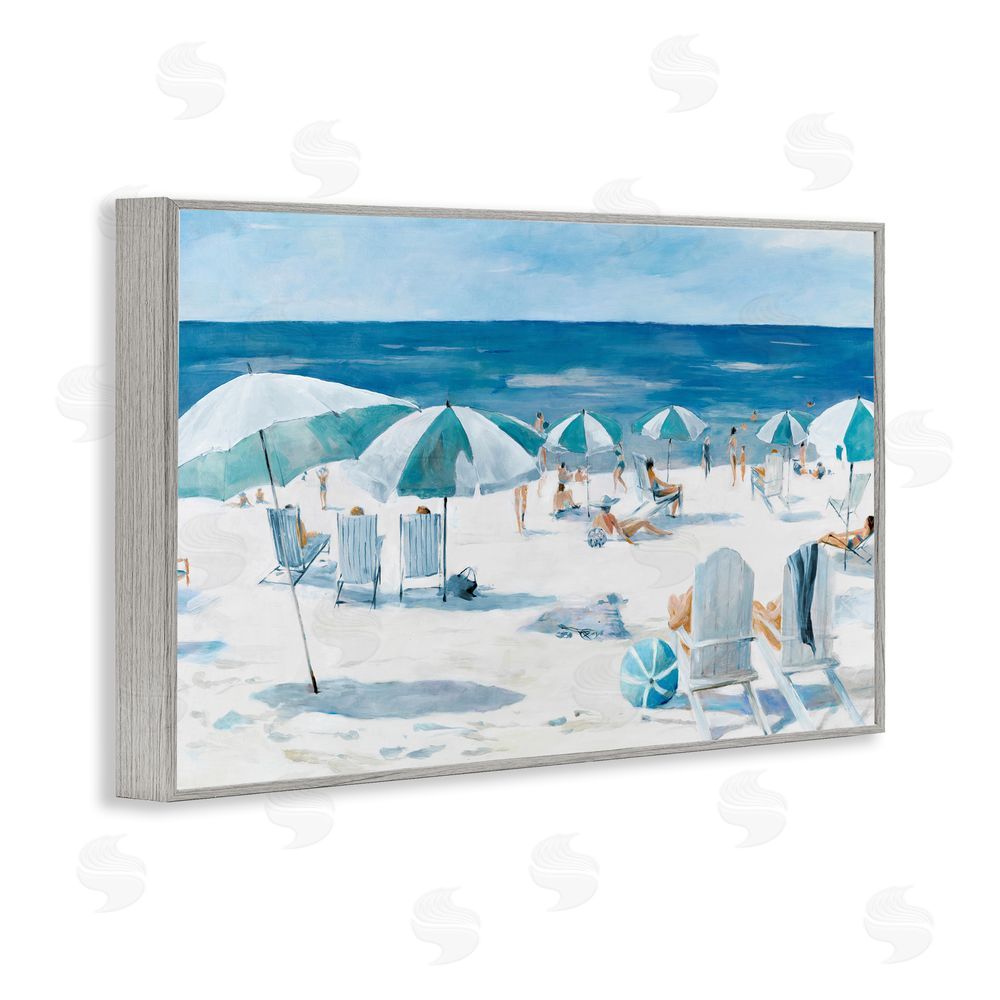 Sundance Graphics Umbrella Beach Coastal Scene Gray Framed Giclee Wall Art Print