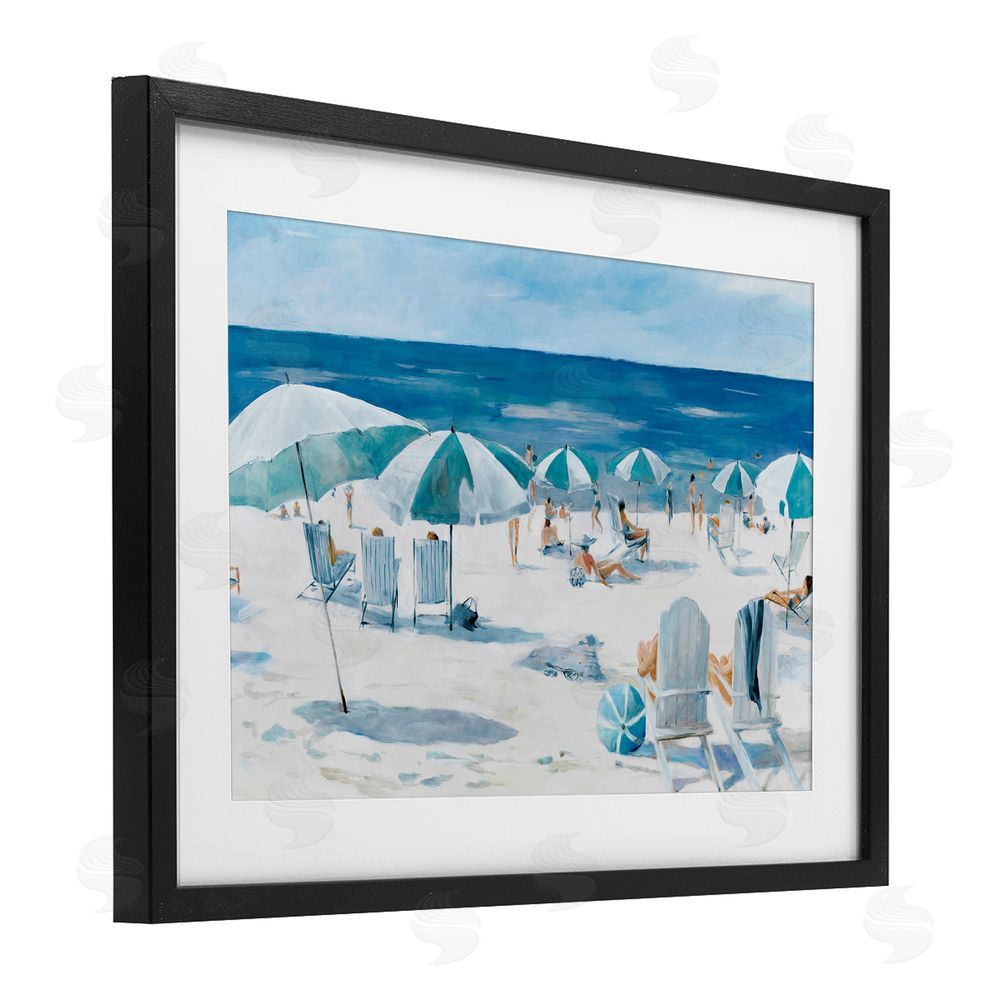 Sundance Graphics Umbrella Beach Coastal Scene Black Framed Print Under Glass Wall Art
