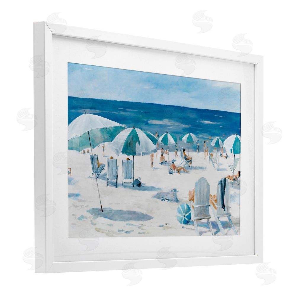 Sundance Graphics Umbrella Beach Coastal Scene White Framed Print Under Glass Wall Art